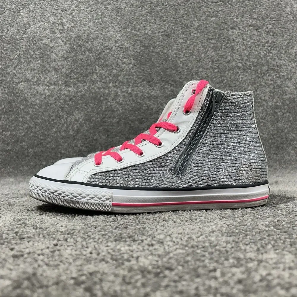 Converse Chuck Taylor Side Zip Hi Top 650600C Girls Sz 6 Silver White Shoes Used